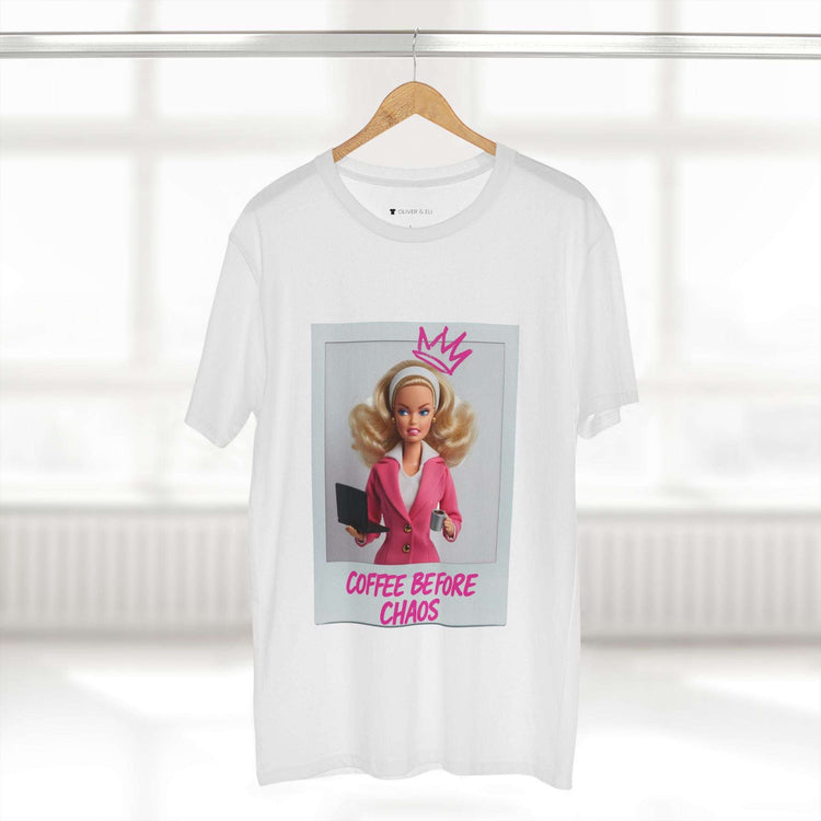 Coffee Before Chaos Tee – Pop Art Bold Attitude Doll T-shirt by Oliver & Eli