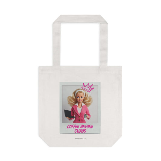 Coffee Before Chaos Tote – Pop Art Bold Attitude Doll Tote Bag by Oliver & Eli