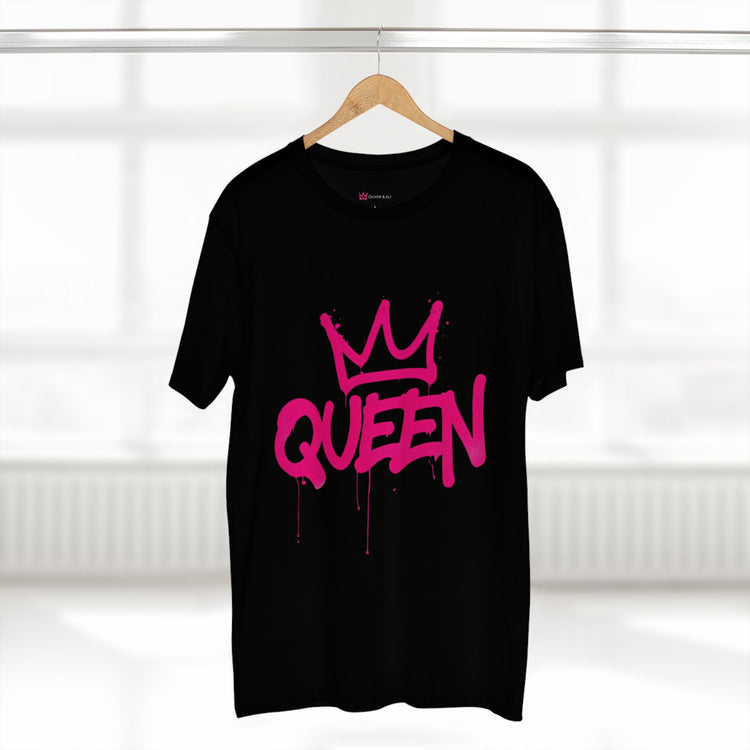 Queen Crown graphic t-shirt with pink graffiti typography and crown artwork