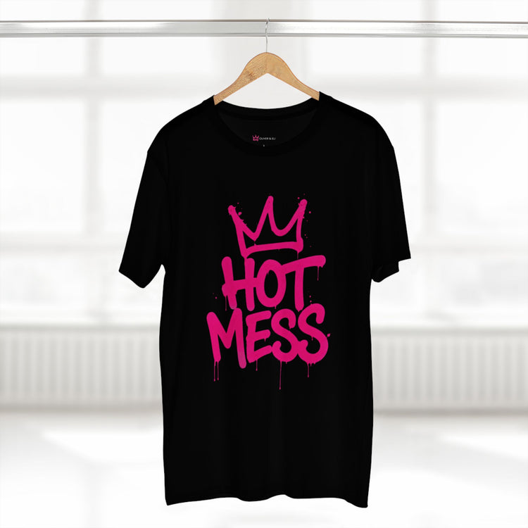 Hot Mess Energy graphic t-shirt with oversized pink graffiti lettering