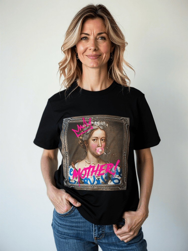 Model wearing Oliver & Eli premium statement t-shirt – bold style wearable art