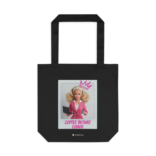 Coffee Before Chaos Tote – Pop Art Bold Attitude Doll Tote Bag by Oliver & Eli