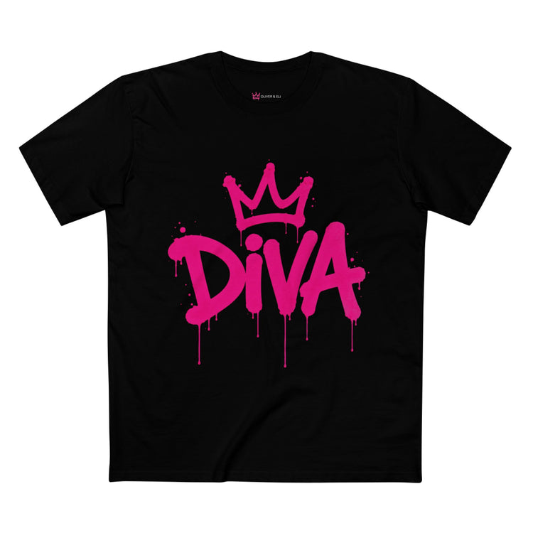 Diva graphic t-shirt with pink graffiti lettering and crown icon