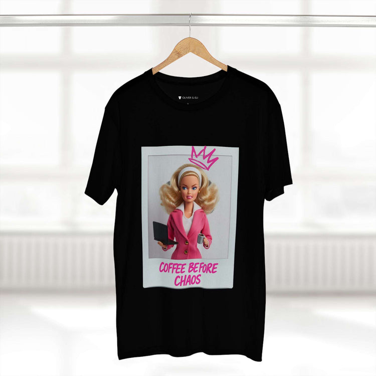 Coffee Before Chaos Tee – Pop Art Bold Attitude Doll T-shirt by Oliver & Eli