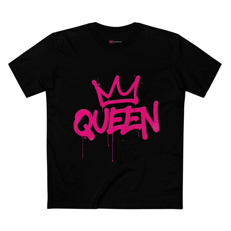 Queen Crown graphic t-shirt with pink graffiti typography and crown artwork