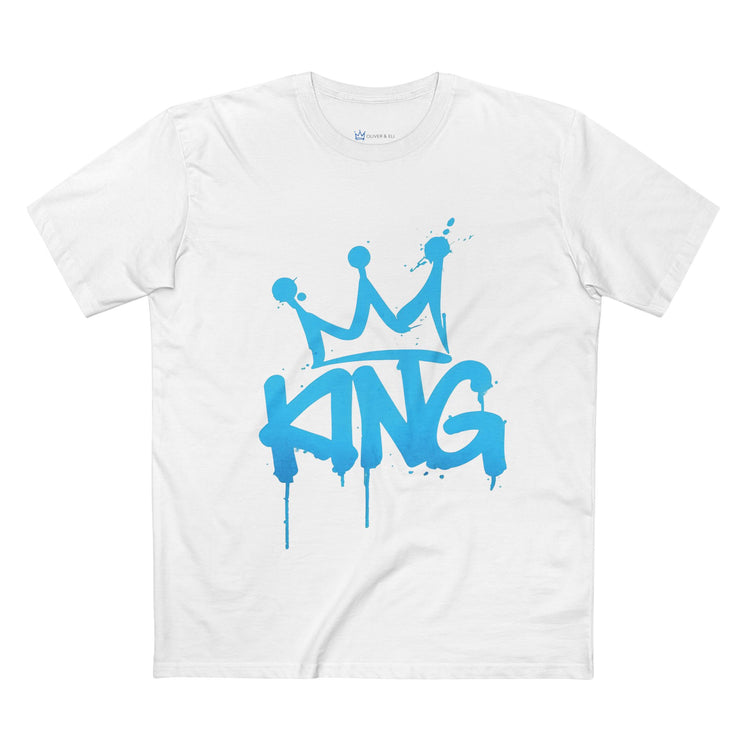 King Crown graphic t-shirt with bold blue graffiti typography and crown design