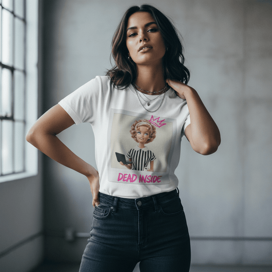 Model wearing Oliver & Eli premium statement t-shirt – bold style wearable art