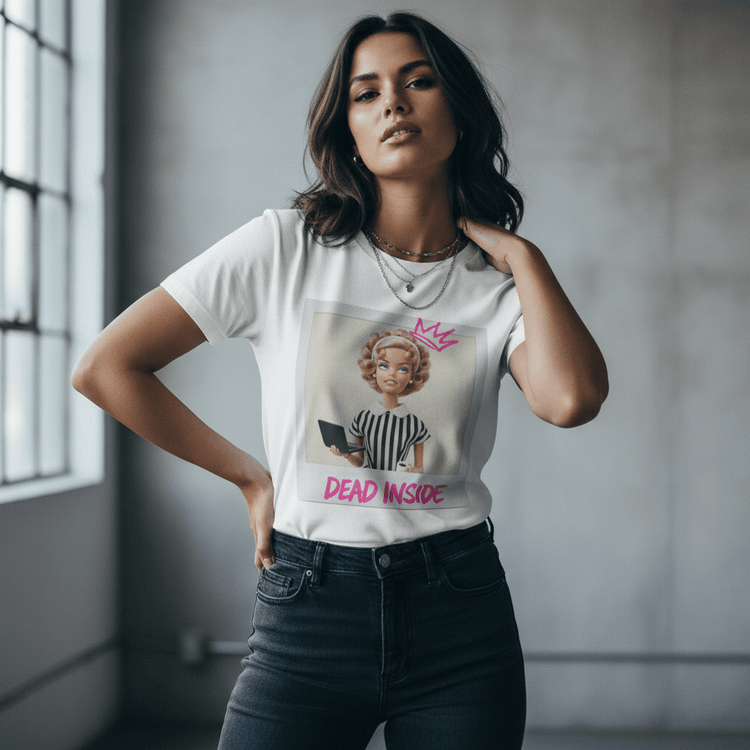 Model wearing Oliver & Eli premium statement t-shirt – bold style wearable art