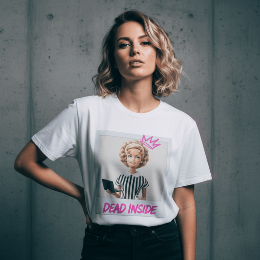 Model wearing Oliver & Eli premium statement t-shirt – bold style wearable art