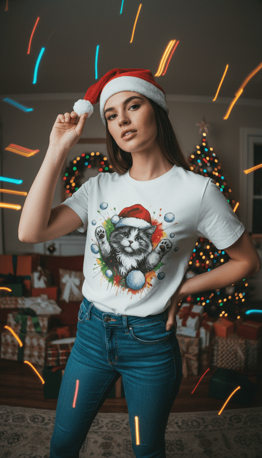 Oliver & Eli’s Sleigh Season collection — premium cotton Christmas t-shirt with graffiti print and festive design.