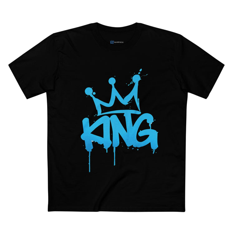 King Crown graphic t-shirt with bold blue graffiti typography and crown design