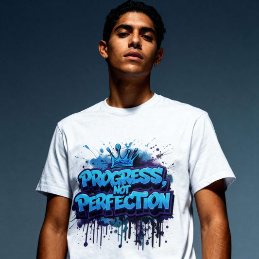 Model wearing Oliver & Eli premium statement t-shirt – bold style wearable art