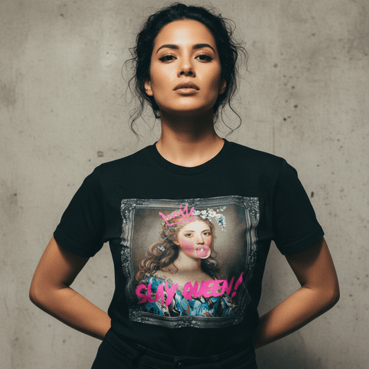 Model wearing Oliver & Eli premium statement tote – bold style wearable art