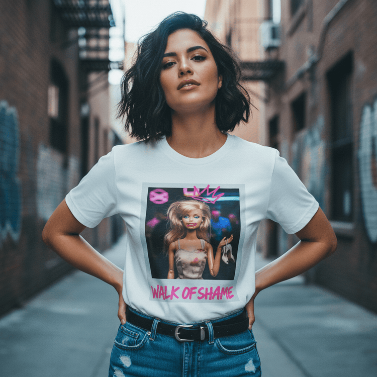 Model wearing Oliver & Eli premium statement tote – bold style wearable art