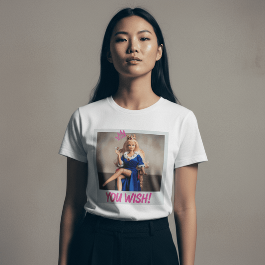 Model wearing Oliver & Eli premium statement t-shirt – bold style wearable art