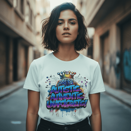 Model wearing Oliver & Eli premium statement t-shirt – bold style wearable art