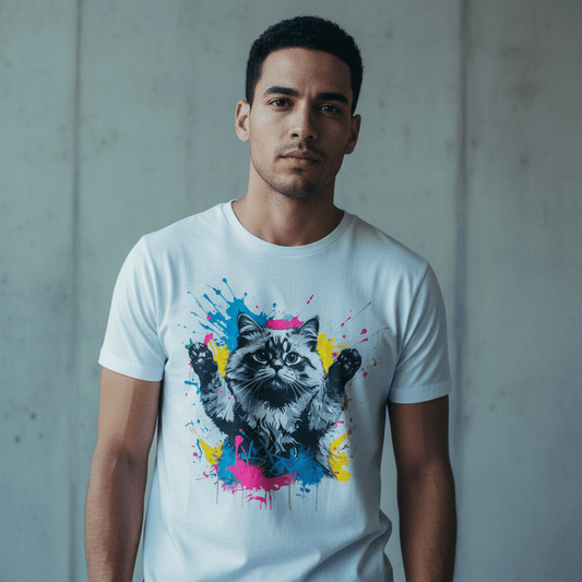 Model wearing Oliver & Eli premium statement t-shirt – bold style wearable art