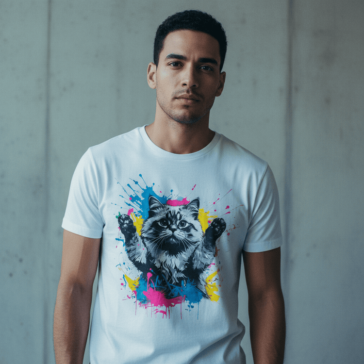 Model wearing Oliver & Eli premium statement t-shirt – bold style wearable art