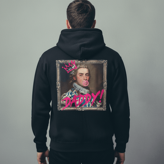 Model wearing Oliver & Eli premium statement hoodie – bold style wearable art