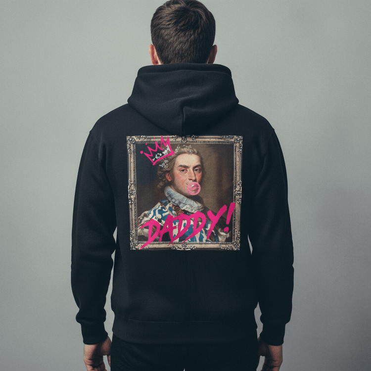 Model wearing Oliver & Eli premium statement hoodie – bold style wearable art