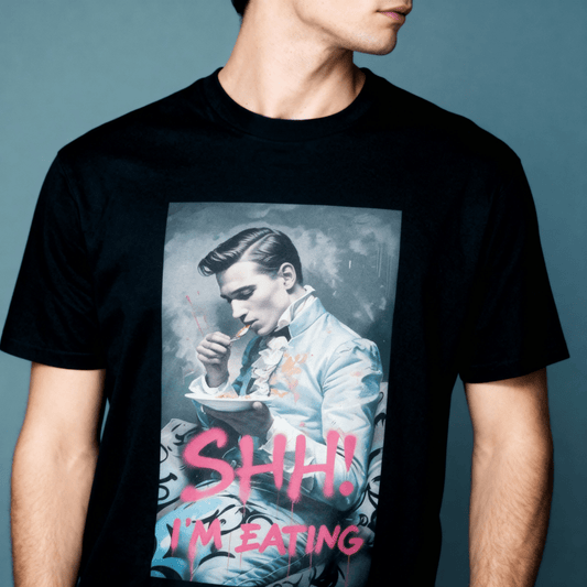 Model wearing Oliver & Eli premium statement t-shirt – bold style wearable art