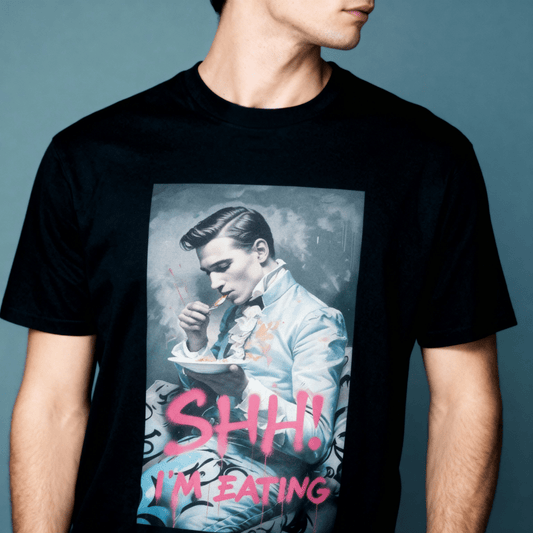 Model wearing Oliver & Eli premium statement t-shirt – bold style wearable art
