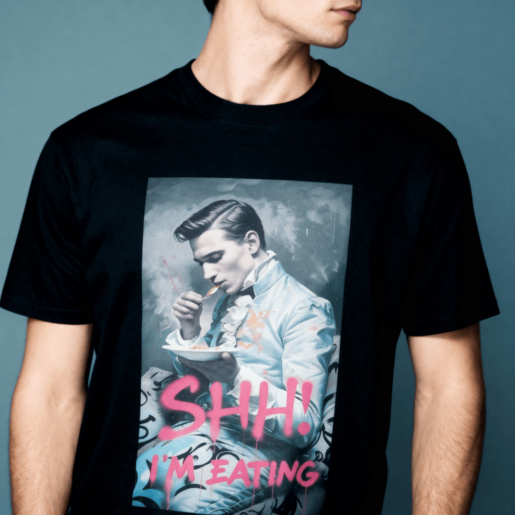 Model wearing Oliver & Eli premium statement t-shirt – bold style wearable art