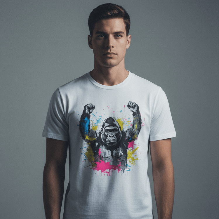 Model wearing Oliver & Eli premium statement t-shirt – bold style wearable art
