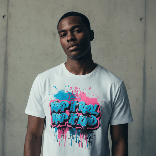 Model wearing Oliver & Eli premium statement t-shirt – bold style wearable art