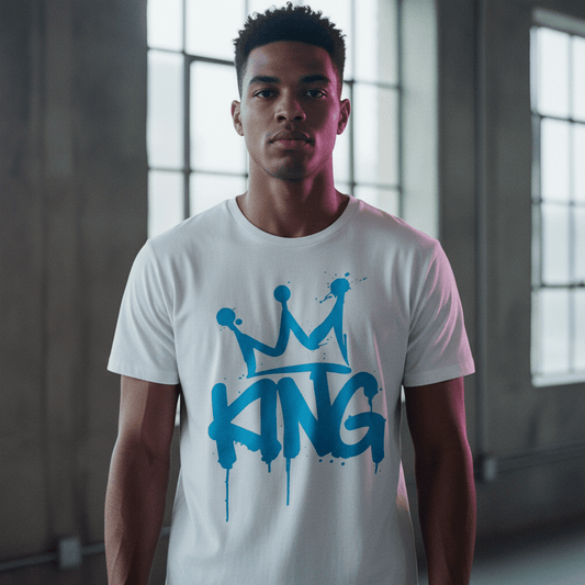 Model wearing Oliver & Eli premium statement t-shirt – bold style wearable art