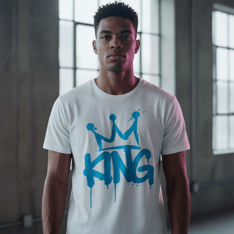 Model wearing Oliver & Eli premium statement t-shirt – bold style wearable art