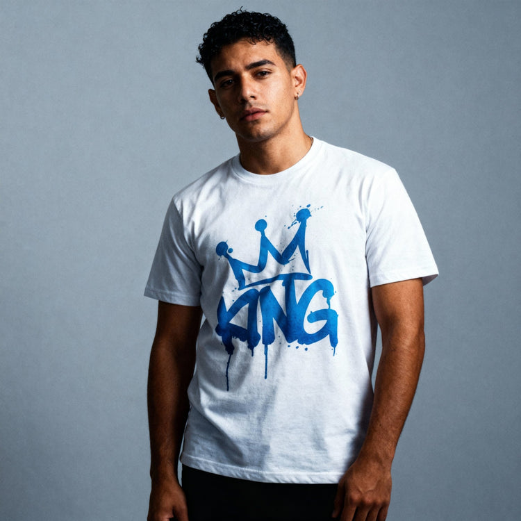 Model wearing Oliver & Eli premium statement t-shirt – bold style wearable art