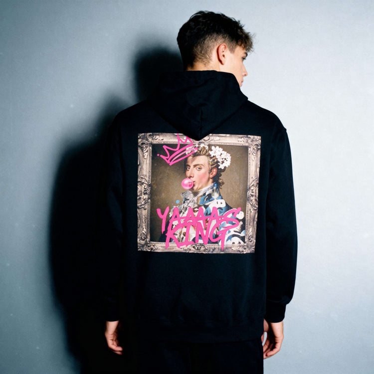 Model wearing Oliver & Eli premium statement hoodie – bold style wearable art