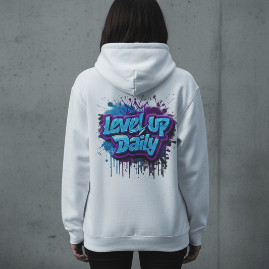 Model wearing Oliver & Eli premium statement hoodie – bold style wearable art