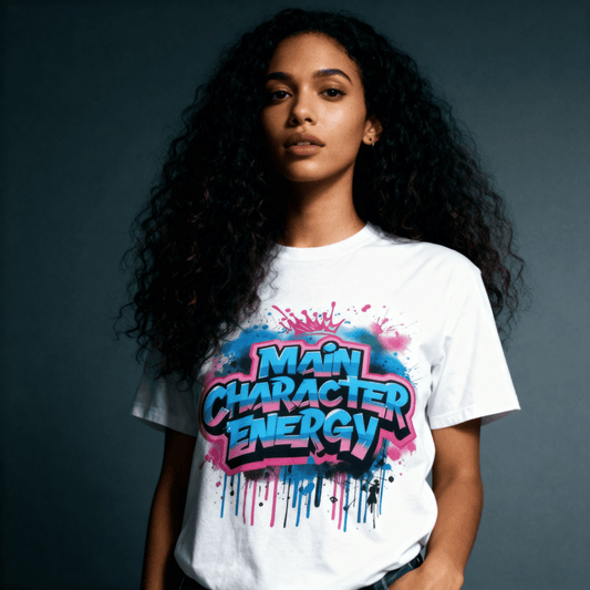 Model wearing Oliver & Eli premium statement t-shirt – bold style wearable art