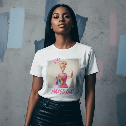 Model wearing Oliver & Eli premium statement t-shirt – bold style wearable art