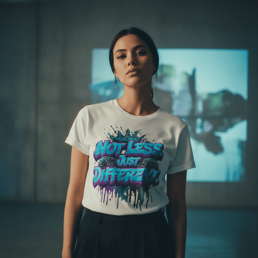 Model wearing Oliver & Eli premium statement t-shirt – bold style wearable art