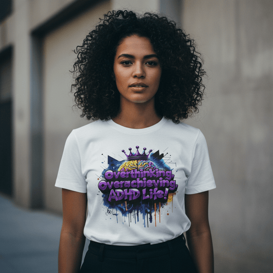 Model wearing Oliver & Eli premium statement t-shirt – bold style wearable art