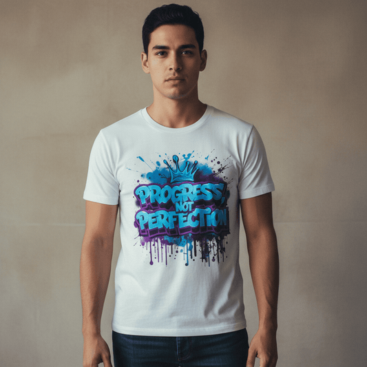 Model wearing Oliver & Eli premium statement t-shirt – bold style wearable art