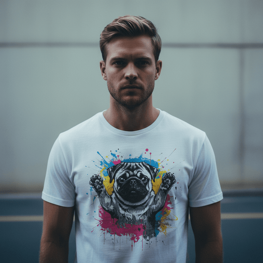 Model wearing Oliver & Eli premium statement t-shirt – bold style wearable art