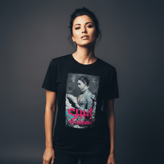 Model wearing Oliver & Eli premium statement t-shirt – bold style wearable art