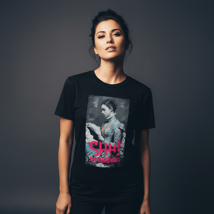 Model wearing Oliver & Eli premium statement t-shirt – bold style wearable art