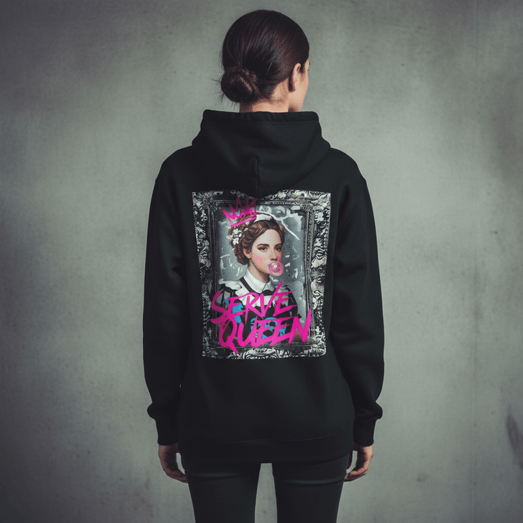 Model wearing Oliver & Eli premium statement hoodie – bold style wearable art