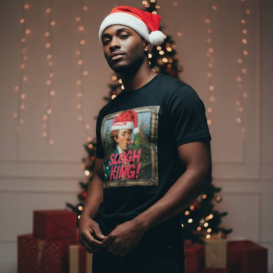 Oliver & Eli’s Sleigh Season collection — premium cotton Christmas t-shirt with graffiti print and festive design.