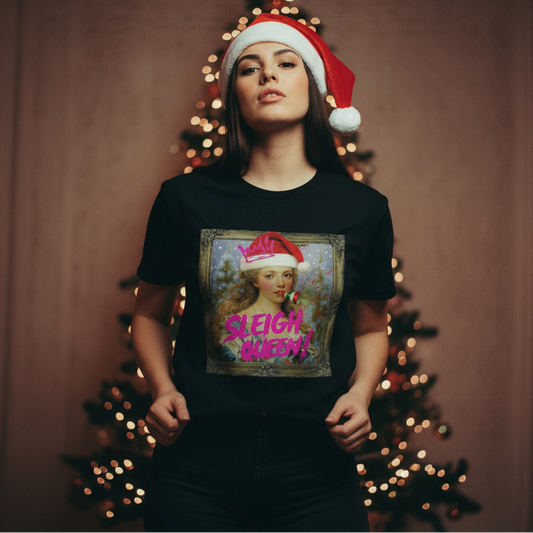 Oliver & Eli’s Sleigh Season collection — premium cotton Christmas t-shirt with graffiti print and festive design.