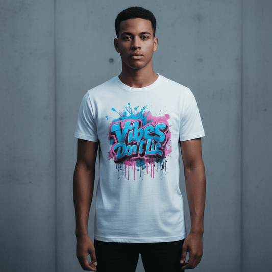 Model wearing Oliver & Eli premium statement t-shirt – bold style wearable art