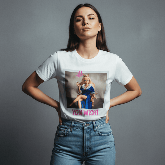 Model wearing Oliver & Eli premium statement t-shirt – bold style wearable art