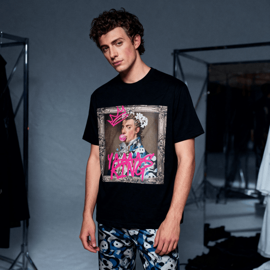 Model wearing Oliver & Eli premium statement t-shirt – bold style wearable art