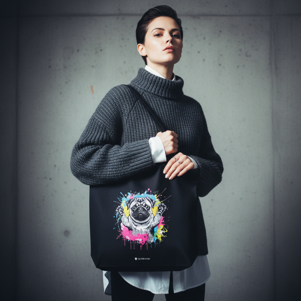 Model wearing Oliver & Eli Tote | Bold Style Wearable Art