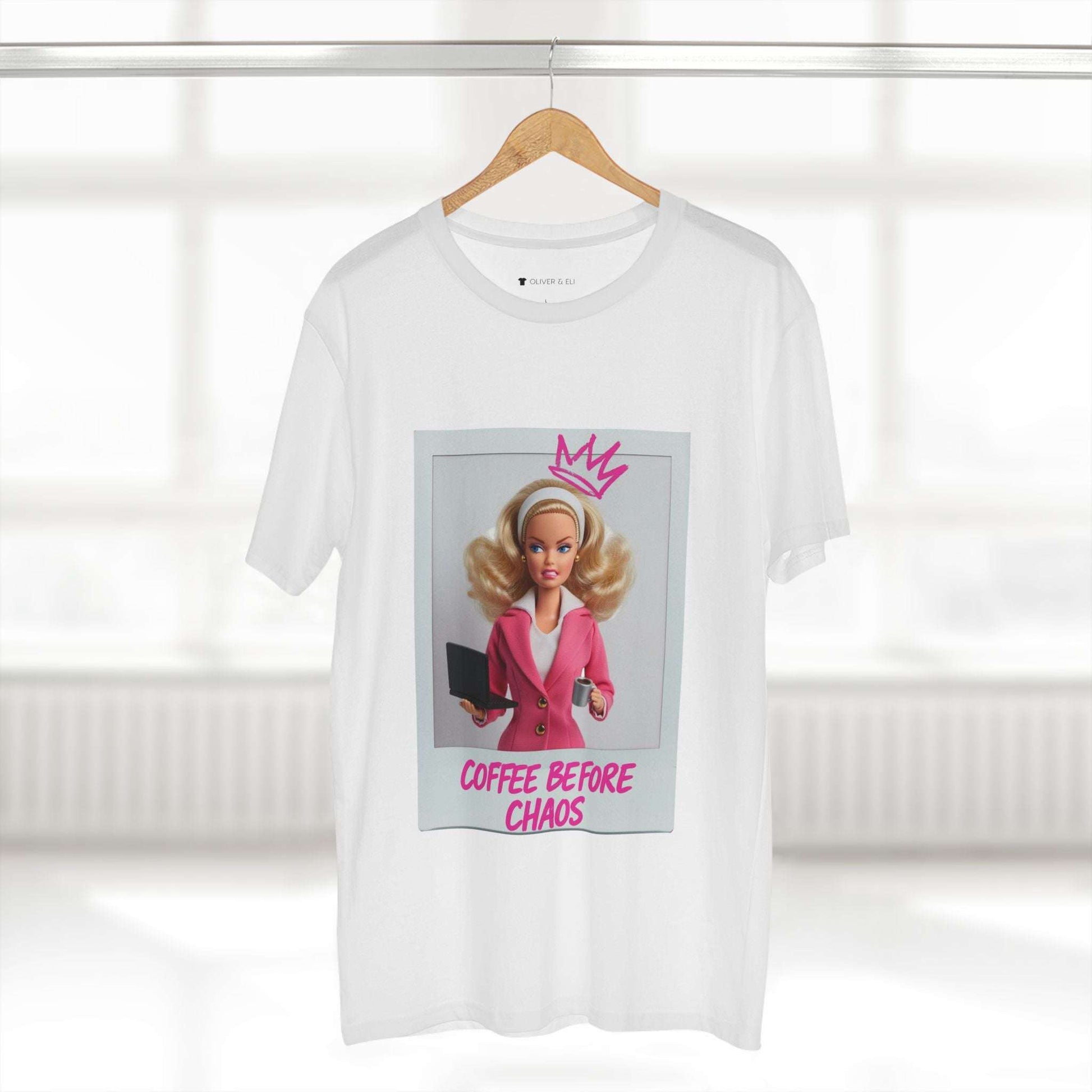 Coffee Before Chaos Tee – Pop Art Bold Attitude Doll T-shirt by Oliver & Eli